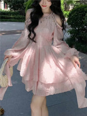 Lunivop  Women's Chic Irregular Ruffles Shell Decoration Mini Dress Autumn Winter Long Sleeve Off Shoulder Fairy Evening Sequin Vestidos