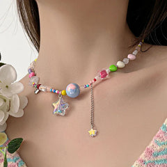 Lunivop Boho Candy Star Beaded Clavicle Chain Necklace - Colorful Y2K Vacation Accessory