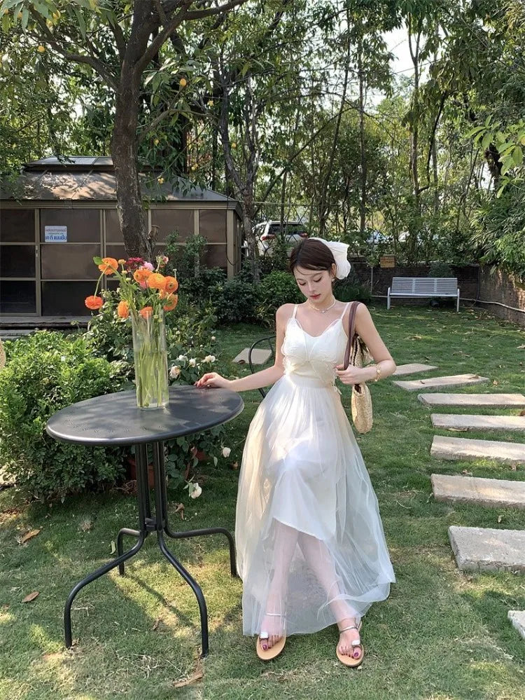 Lunivop  Woman Dress Sleeveless Butterfly Mesh Patchwork Slim Backless Holiday Princess Sweet Elegant Dresses Female Chic