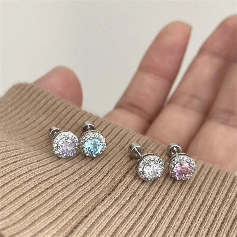 Lunivop 1PCS Shiny Blue Zircon Stainless Steel Ear Bone Nail Full of Rhinestone Screws Earrings for Women Cochlea Piercing Body Jewelry