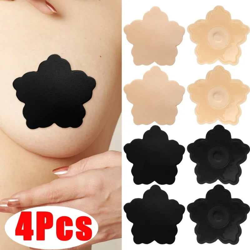 Lunivop Women Invisible Nipple Cover Reusable Adhesive Petals Breast Chest Bra Strapless Skin Black Nipple Sticker Pad for Party Dresses