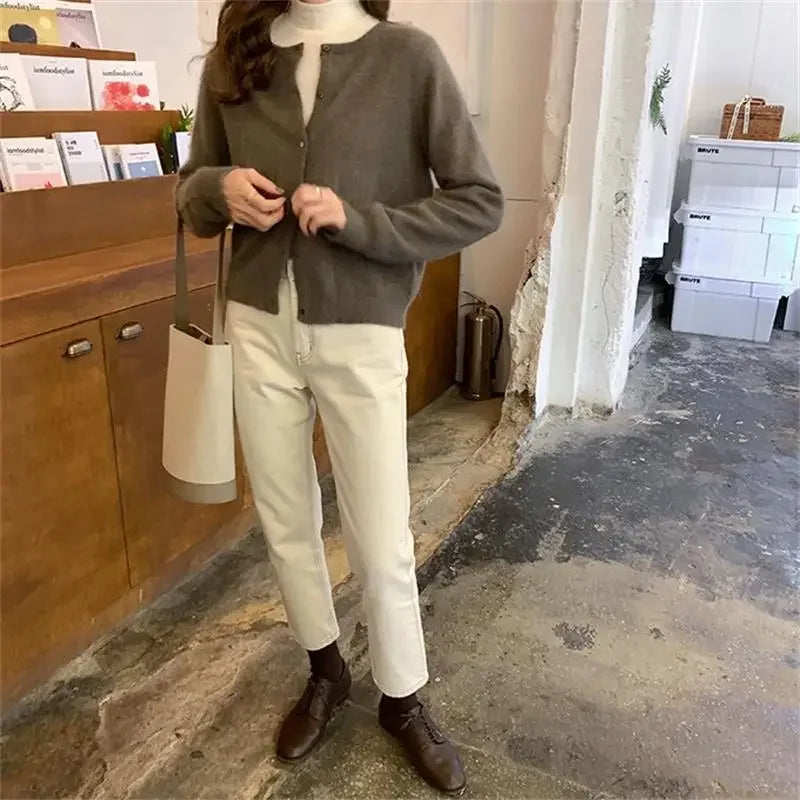 Lunivop Knitted Sweater Cardigan Loose-fit Warm Jacket Inner Wear Outer Korean Style Stylish Women's Top Core-spun Yarn