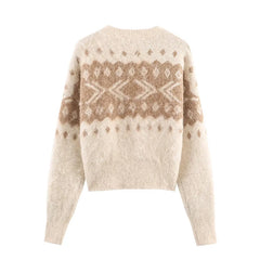 Lunivop  Women's Knitted Pullover Women Fashion Long Sleeve Vintage Jacquard Short Sweater New Casual Loose Knitwear Tops ﻿ ﻿