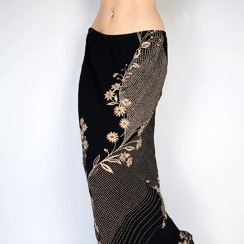 Lunivop  Vintage Floral Print Long Skirts y2k Retro Low Rise Straight Midi Skirt for Women Harajuku Ladies Bottoms 90s Aesthetic