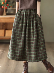 Lunivop Faux Woolen Plaid Long Skirts Women Loose Vintage Fall Winter A Line Skirt Casual High Waist Japan Harajuku Warm Long Skirt