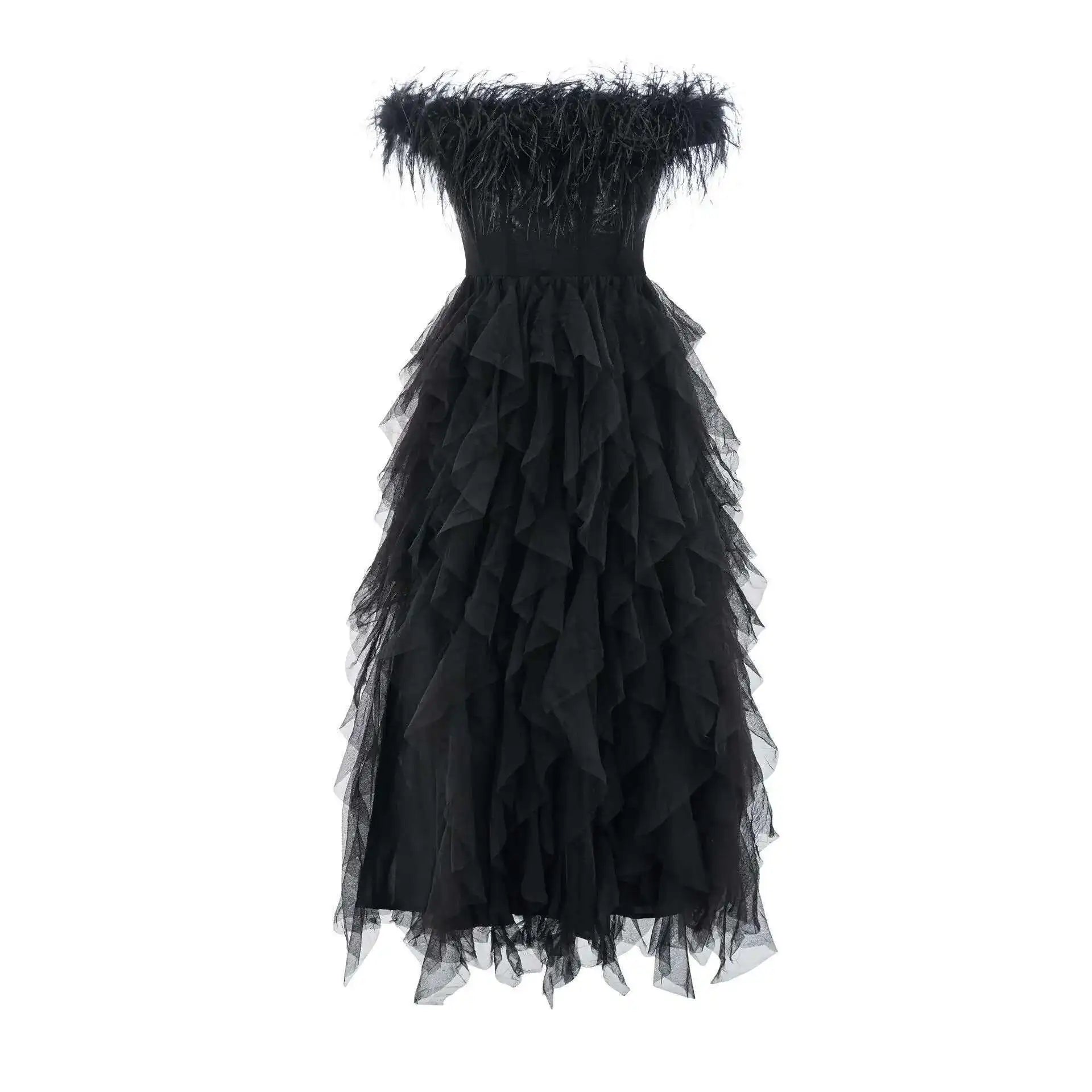 Lunivop Ruffles Edge Strapless Evening Dress Women Slash Neck Fashion Elegant Backless Puffy Dresses Female 2025 Spring New