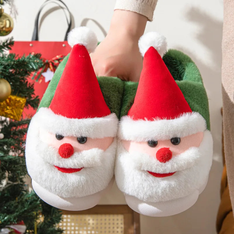 Lunivop Winter Christmas Slippers Santa Claus Fluffy Slippers Soft Warm Plush Cushion Slides Men Women Home Cotton Slippers