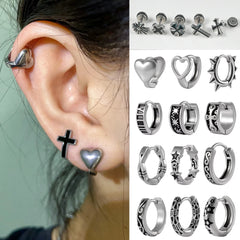 Lunivop 1PC Surgical Steel Punk Hoop/Cross Black Vintage Stud Ring Round Circle Septum Clicker Nose Earring Daith Piercing Body Jewelry