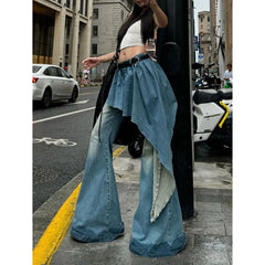 Lunivop Blue Womens Jeans High Waist Vintage Design Hip Hop Straight Baggy Denim Pants Street Y2K American Style Wide Leg Denim Trouser