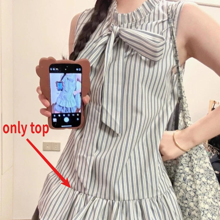 Lunivop  Summer New Elegant Striped Halter Sleeveless Shirts Women+ Y2k Fashion High Waist Floral Bud Skirts Two Piece Sets
