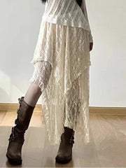 Lunivop Women Lace Skirt Vintage Y2K Aesthetic Summer Fashion High Waist Mid Skirts Ladies Holiday Outfits New