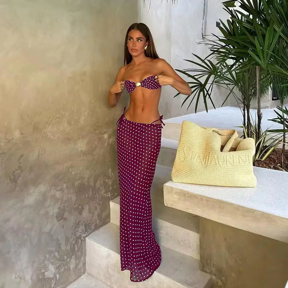 Lunivop   Black Dot 3 Piece Sexy Bikini Women Swimsuits Female Bandeau Biquini Push Up Swimwear Bathing Suit Long Skirt Cover Up
