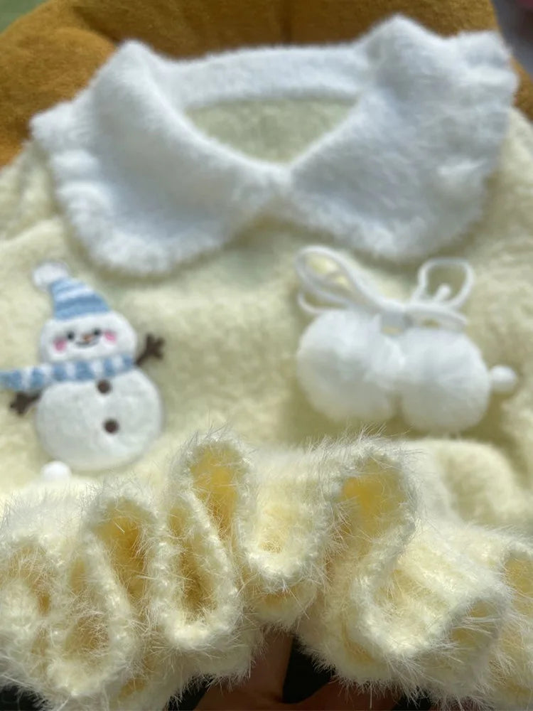 Lunivop Sweet Faux Mink Cashmere Sweaters Women Kawaii Snowmen Long Sleeve Knitted Pullover Casual Cute Preppy Style Chic Loose Jumpers