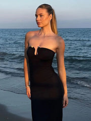 Lunivop Off-shoulder Strapless Sexy Maxi Dress For Women Solid Sleeveless Backless Bodycon Club Party Sexy Long Dress Elegant