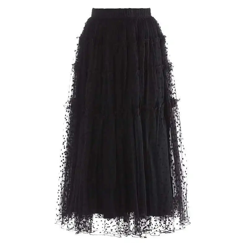 Lunivop Fashion Solid Color Folds Skirt Women's High Waisted Mesh Splicing Large Swing Skirts 2025 Summer New Tide