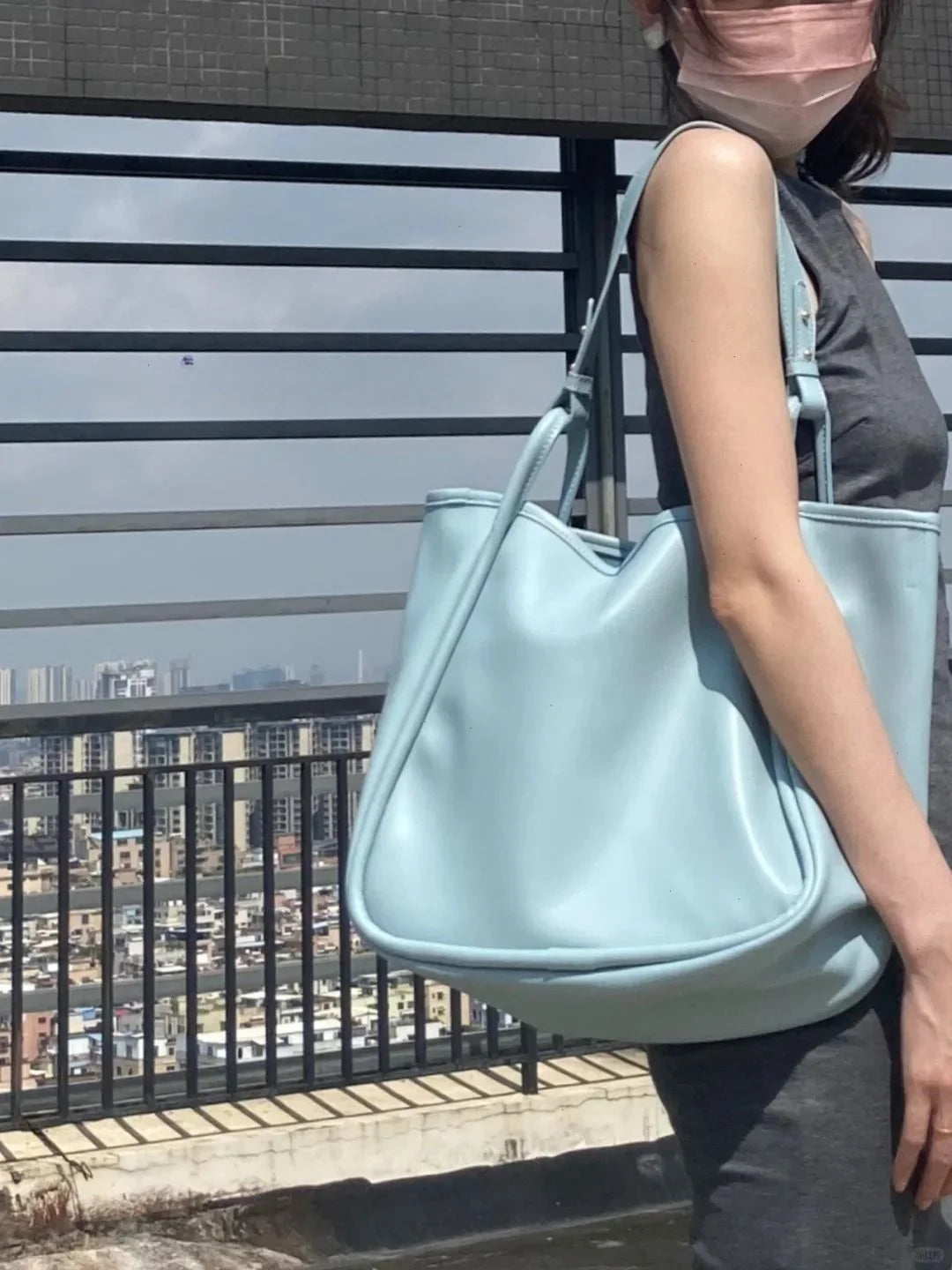 Lunivop  Sweet Lovely Blue Tote Bag Women Leather Large Capacity Shoulder Bags Ladies Everyday Commuter Casual Underarm Bag