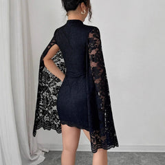 Lunivop  New Fashion Wuramerican Temperament Small Stand Collar Split Long Sleeve Dress Sexy Bodycon Short Dresses Y2k Lace Clothes