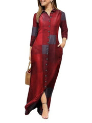 Lunivop  Autumn Fashion New Slim Fit Flip Neck Dress Printed Plaid Single Breasted Long Retro Style Commuter Women's Robe