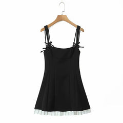 Lunivop  Sexy Spaghetti Straps Black Pink Mini Dress Women Pleated Hem Patchwork A-line Slim Summer Dresses Party Robe