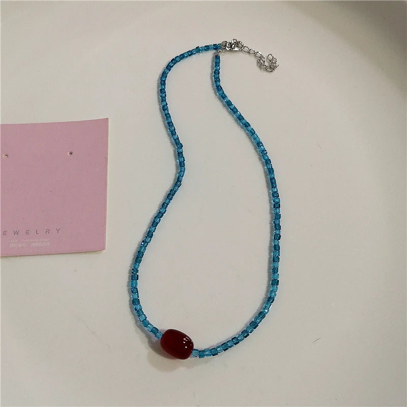 Lunivop Y2K Acrylic Flower Star Pendant Choker Colorful Red Blue Beaded Necklace For Women Aesthetic Jewelry Boho Accessories Wholesale