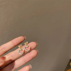 Lunivop Korean Trendy Simple Double Hollow Zircon Heart Earrings for Women Exquisite Silver Needle Studs Sweet Elegant Party Gifts