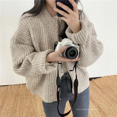 Lunivop Women's Zip Up Sweater Cardigan Chunky Knit Stand Collar Zipper Front Plain Sweater Jacket Ladies Korean Chic Fall Winter Outfit