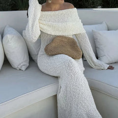 Lunivop  Fashion Style Knitted One-Shoulder See-Through Beachwear Cover Up Women's Beach Vacation Sunscreen Dress Elegant Long Dress