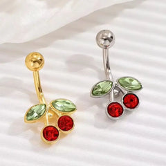 Lunivop  Cute Surgical Steel Plated Cherry Belly Button Ring for women Body Belly Piercing Fruit Navel Belly Button Rings
