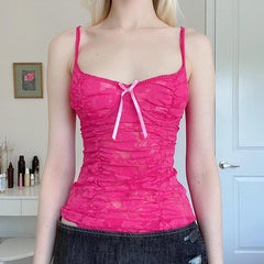 Lunivop  Sweet Sexy Lace Camisole Solid Skinny See Through Crop Tops for Women Cute Aesthetic Summer Tees Vintage y2k Holiday Vest