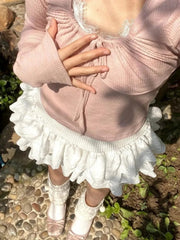 Lunivop Kawaii Ball Gown Short Skirt Pleated Ruffles Layered High Waist Solid Mini Cake Skirts Lolita Girl Sweet Cute Elastic Waist  Y2K