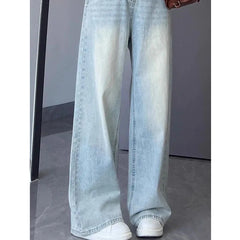 Lunivop  Washed Vintage Straight Jeans Women Versatile Casual High Waisted Light Blue Denim Pants Woman Streetwear Wide Leg Trousers