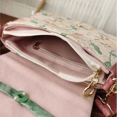 Lunivop   Vintage Pink Print Shoulder Bag Women Sweet Cute Bow Crossbody Bag Ladies Large Capacity Patchwork Fabric Underarm Bags