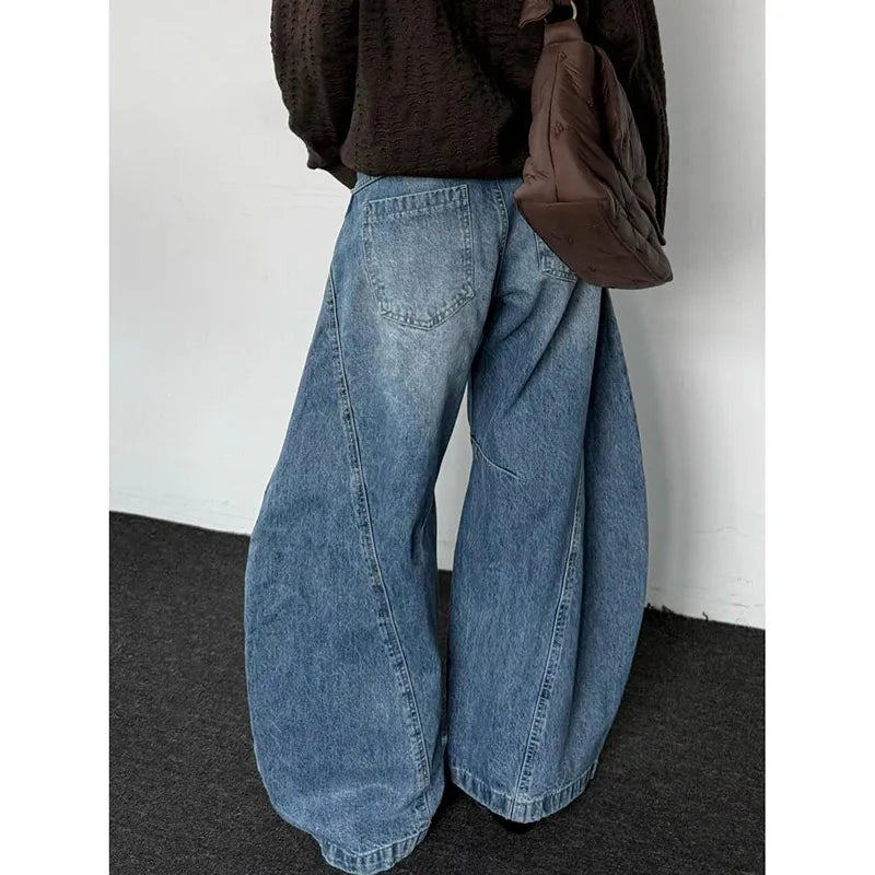 Lunivop Blue Womens Jeans High Waist Vintage Design Hip Hop Straight Baggy Denim Pants Street Y2K American Style Wide Leg Denim Trouser