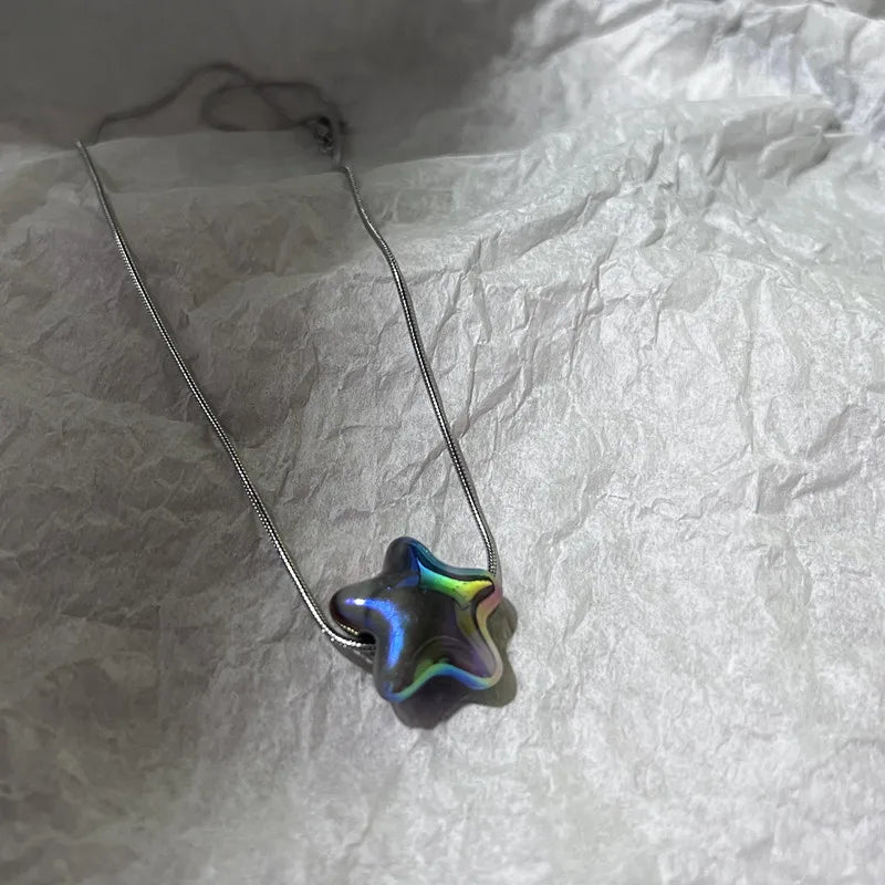 Lunivop Goth Harajuku Sweet Cool Colorful Star Heart Pendant Necklace For Women Choker Cute Y2k Transparent Love Y2k 45cm