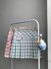 Lunivop  American Blue Constrast Color Plaid Pleated Short Skirt Y2k All Match Preppy Style Women Clothes Harajuku Spring Autumn Skirt