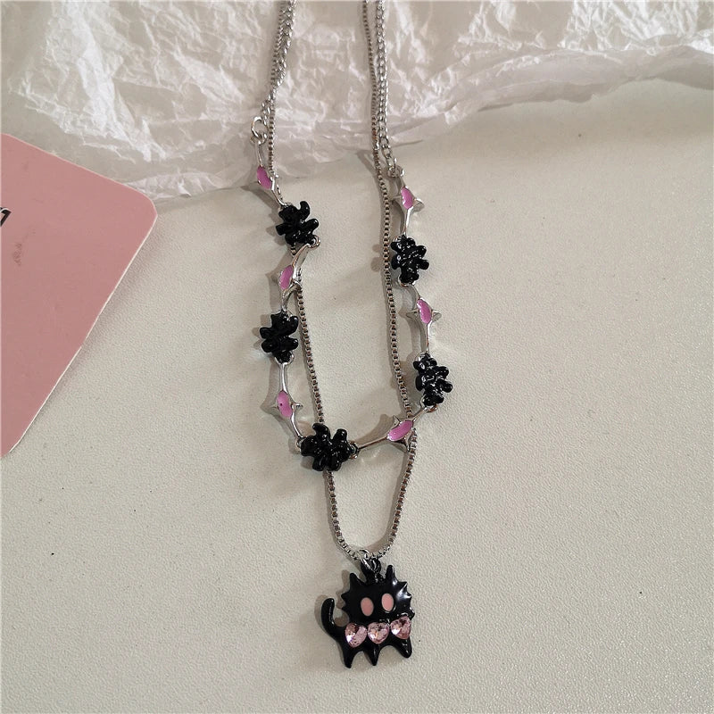 Lunivop Goth Harajuku Cute Pink Cross Heart Bowknot Cat Moon Pendant Chain 90s Aesthetic Necklace Kpop Girl EMO Y2k Grunge Accessories