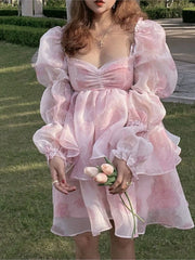 Lunivop  Summer super organza fairy princess puff sleeve long-sleeved dress temperament meat-covering medium and long fairy dress