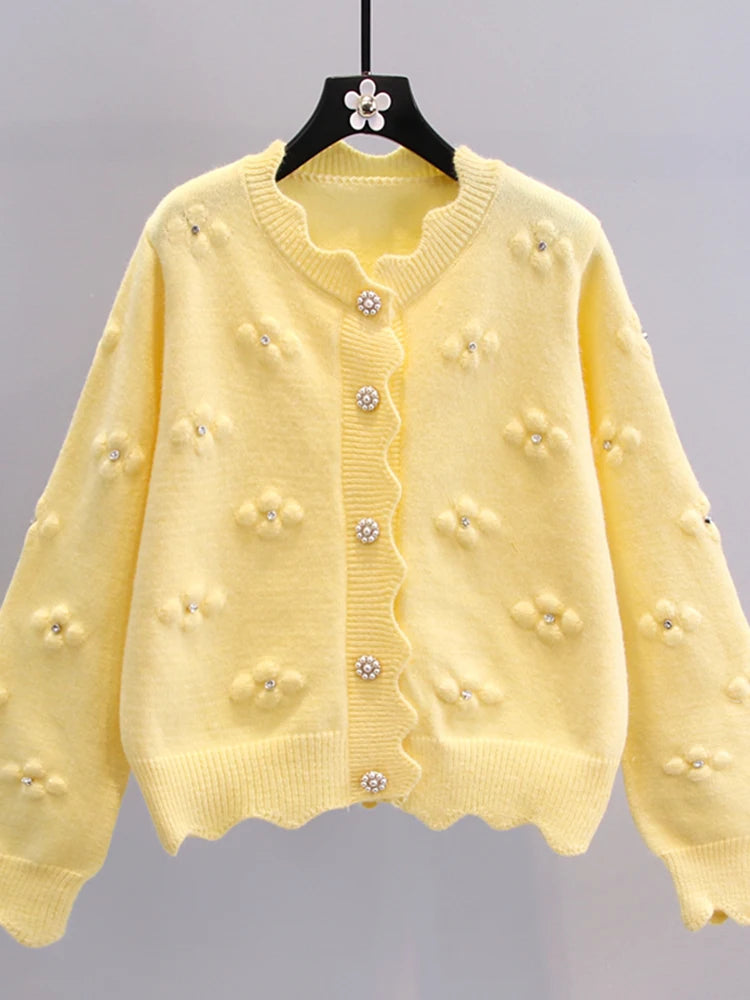 Lunivop Chic Floral Cardigan Sweaters Women Sweet Preppy Style Cute Knitted Coats Fashion Long Sleeve Loose Female Fall Elegant Top