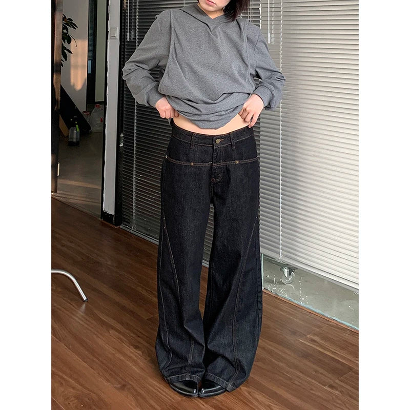 Lunivop Blue Women Jeans High Waist Vintage Straight Baggy Denim Pants Streetwear Y2K American Style Fashion Wide Leg Denim Trouser