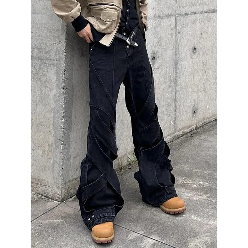 Lunivop Women's Casual Retro Wide Leg Denim Trouser Harajuku Solid High Waist Loose Jeans American Vintage 2000s Baggy Emo Pants