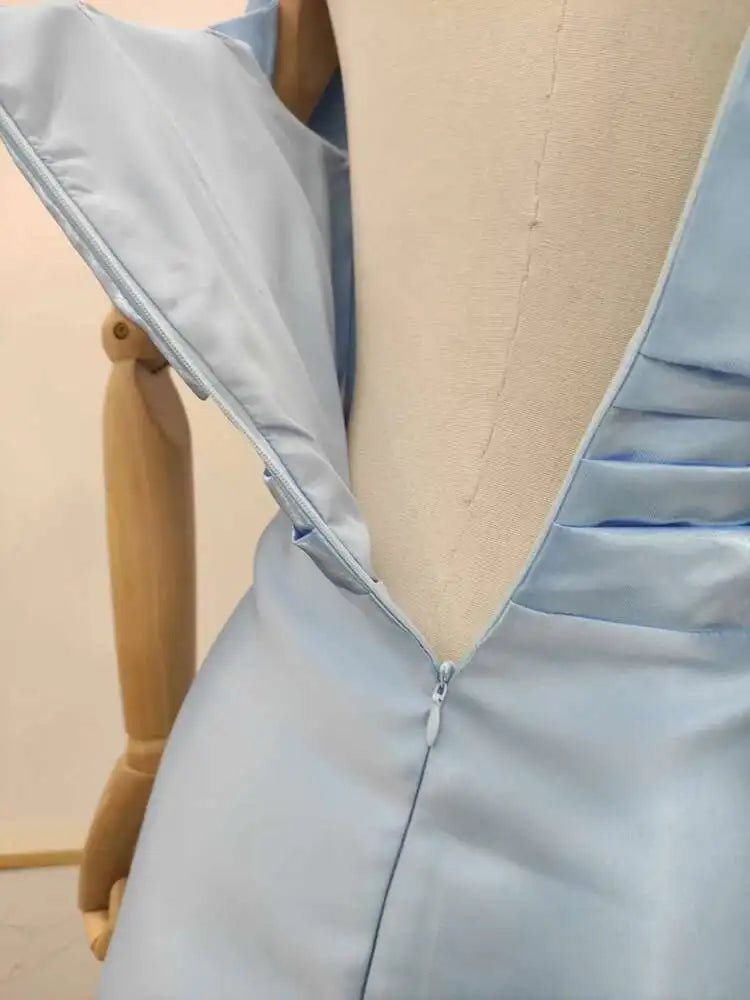 Lunivop Bow Solid Color Luxury Dresses For Women Elegant Short Sleeve High Split Zipper Slim Dress Female 2025 New Clothing