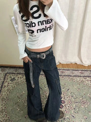 Lunivop  Y2k American Retro Cargo Long Pants Women's High Waist Straight-Leg Jeans Gothic Hip-hop Baggy Wide-leg Pants Vintage Streetwear