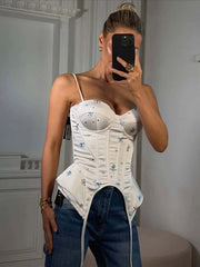 Lunivop  Floral Print Sweetheart Neck Corset Top Spaghetti Strap Structured Bustier Summer Romantic Women Date Feminine Sweet Outfit