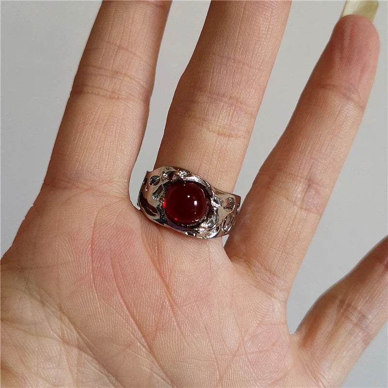 Lunivop Liquid Irregular Red Crystal Heart Pearl Star Rings Women Y2K Gothic Animal Ring Aesthetic Creative Grunge Jewelry Accessories