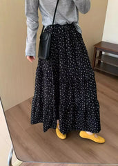 Lunivop   Skirts For Women's Vintage Floral Saia High Waist A-line Loose Black Jupe Fashion Sweet Long Skirt