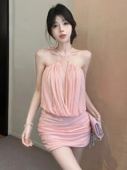 Lunivop  Woman Dress Sexy Sleeveless Hollow Out Bandage Slim Summer Fashion Solid Ruched Party Mini Dresses Elegant Female