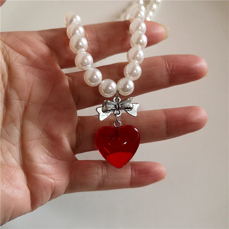 Lunivop Goth Cute Romantic Love Strawberry Pendant Handmade Pearl Beaded Necklace For Women Y2k Aesthetic Harajuku Jewelry Accessories