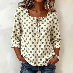 Lunivop  Women's Summer Blouse Square Neck Polka Dot Blouses Blue Polka Dot Chiffon Blouse Casual Tie Front Top Womens For Woman Women