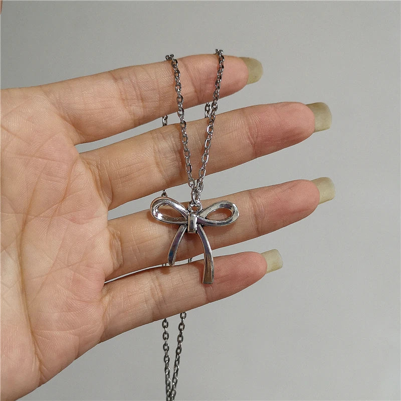 Lunivop Vintage Bowknot Pendant Pink Rope Chain Necklace For Women Gothic Hip Hop Bow Neck Fashion Y2k EMO Aesthetic Jewelry Accessories