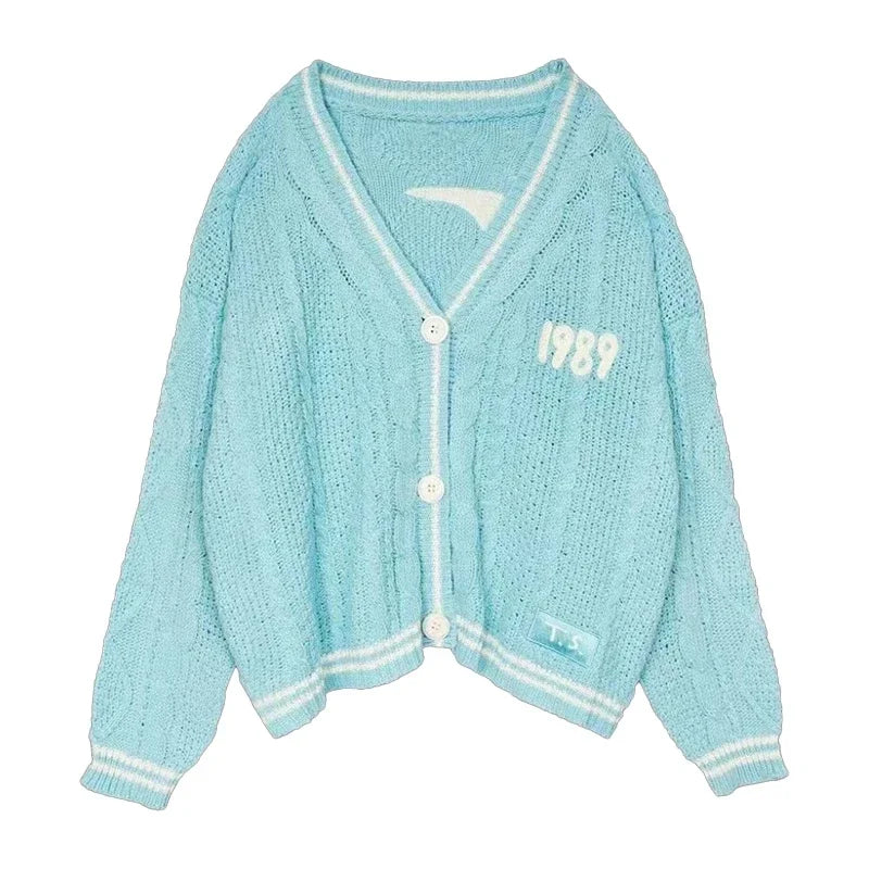 Lunivop Folklore Cardigan with Star Embroidery Button Up Oversized Knit Jacket Cardigan Sweater Women Teenage Girls TS Concert Outfit